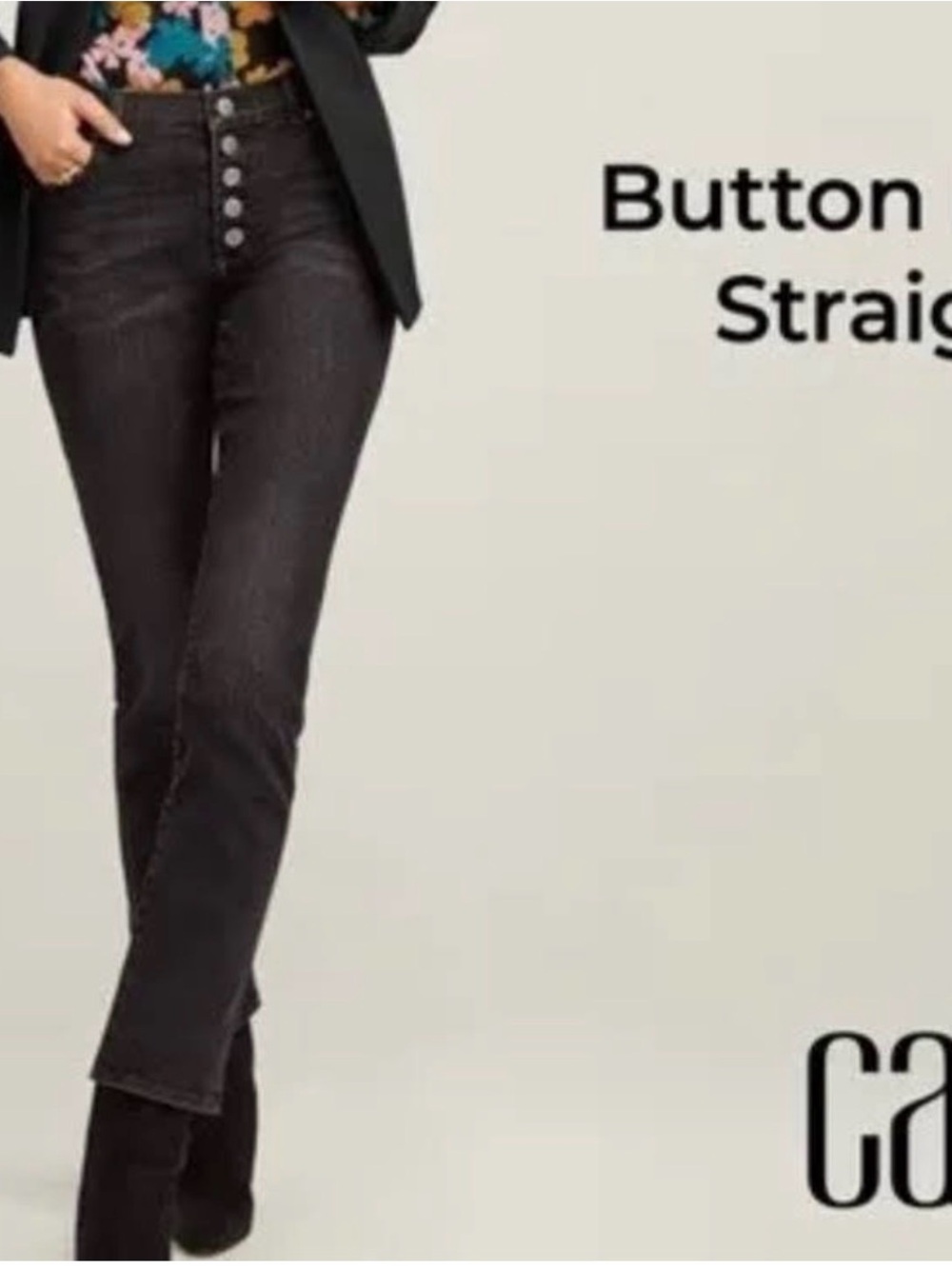 CAbi Black Button-Fly Straight Leg Jeans - Picture 1 of 10